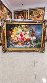 تصویر تابلو فرش ماشینی طرح سبد گل سایز ۱۲۰ در ۹۰ 