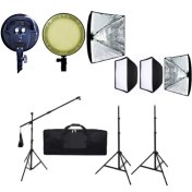 تصویر دو عدد پروژکتور Diamond SMD T020 + دو عدد سافت باكس، دو عدد پايه و پایه بوم، كيف حمل 