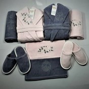 تصویر حوله عروس و داماد ست 10 تکه اقتصادی فیلی/صورتی MA10 برند KALAR 