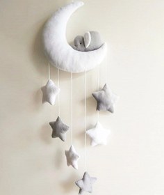 تصویر آویز دکوراتیو ماه و فیل moon and stars baby crib mobile