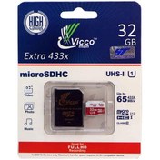 تصویر رم میکرو 32 گیگ ویکومن Vicco 65MB/s + خشاب Vicco man microSD Class 10 U1 65MB/s 433X 32GB With Adapter