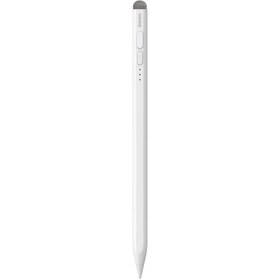 تصویر قلم لمسی بیسوس مدل BS-PS011 Baseus Smooth Writing 2 Series Stylus with LED Indicators, White (Active/Passive Version with Type-C cable, active pen tip and passive pen cap) SXBC060302