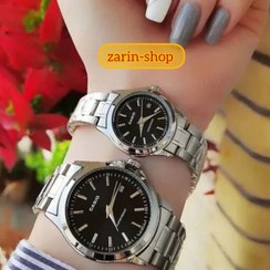 تصویر ست ساعت کاسیو زنانه و مردانه مدل 1211 رنگ نقره‌ای صفحه مشکی 