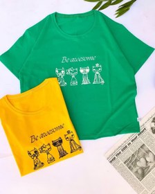 تصویر تیشرت زنانه کراپ نخی - طرح آدیداس سبز روشن 