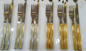 تصویر ست چنگال و چاقو 12 عددي طلايي ماربلا 