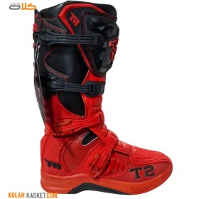 تصویر بوت موتور سواری کراسی تایگر مدل T2 رنگ قرمز مشکی Cross Tiger Motorcycle Boots Model T2, Red Black