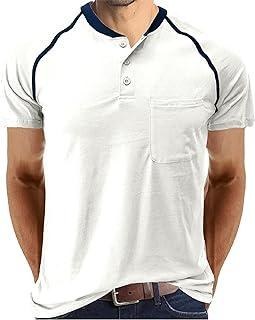 Hestenve Mens Linen Henley Shirt Casual Long Sleeve T-Shirt Summer Beach  Plain Tee Tops