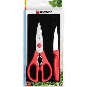 تصویر مجموعه 2 تایی کارد و قیچی آشپزخانه وستوف - Wusthof 9354r Kitchen scissors + Vegetable knife Red 