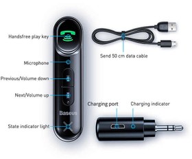 تصویر گیرنده بلوتوثی بیسوس مدل WXQY-01 ا Baseus Type7 WXQY-01 Aux Car Wireless Receiver Baseus Type7 WXQY-01 Aux Car Wireless Receiver