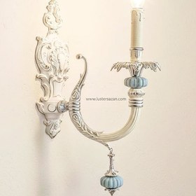 تصویر لوستر دیواری D1634-1 لوسترسازان | دیوارکوب مدرن نقره‌ای سفید با ترکیب آبی پاستیلی D1634-1