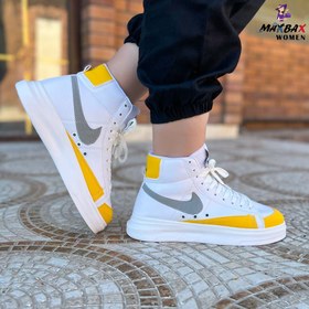 تصویر کتانی دخترانه ساقدار نایک سفید زرد کد 9417 White and yellow Nike leggings for girls, code 9417