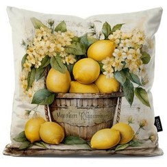 تصویر کوسن پردیس طرح شاخه لیمو در سطل چوبی 2 | زموند 