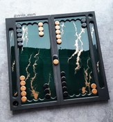 تصویر تخته نرد رزینی مشکی سبز - 50*50 سانتی متر / 25*50 سانتی متر / بدنه چوب ، صفحه بازی رزین شفاف 