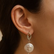 تصویر گوشواره مروارید باروک سکه ای با پایه گوشواره نقره جواهری 