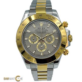 تصویر ساعت مچی رولکس مردانه دیتونا دو رنگ صفحه نقره ای ROLEX Daytona 59696 