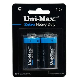 تصویر باتری دوتایی متوسط Uni-Max Heavy Duty R14P-BP2B 1.5V C Uni-Max Heavy Duty C R14P-BP2B Battery