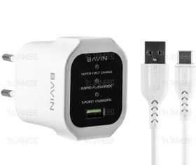 تصویر شارژر دیواری سریع و کابل تایپ سی باوین Bavin PC396Y Type-C Charger 