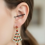 تصویر گوشواره زنانه کریسمس کاج میخی نگین دار برند اروپایی Iam ضدحساسیت 