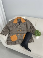 تصویر کت چهارخونه زنانه - عسلی 