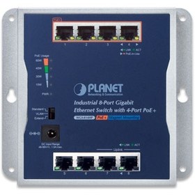 تصویر سوئیچ صنعتی پلنت شامل 4 پورت 1G اترنت و 4 پورت +1G POE با قابلیت VLAN مدل WGS-814HP 