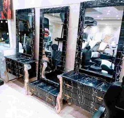 تصویر دکور آرایشگاهی سه تیکه دررنگ بندی سفید ومشکی وکرم 