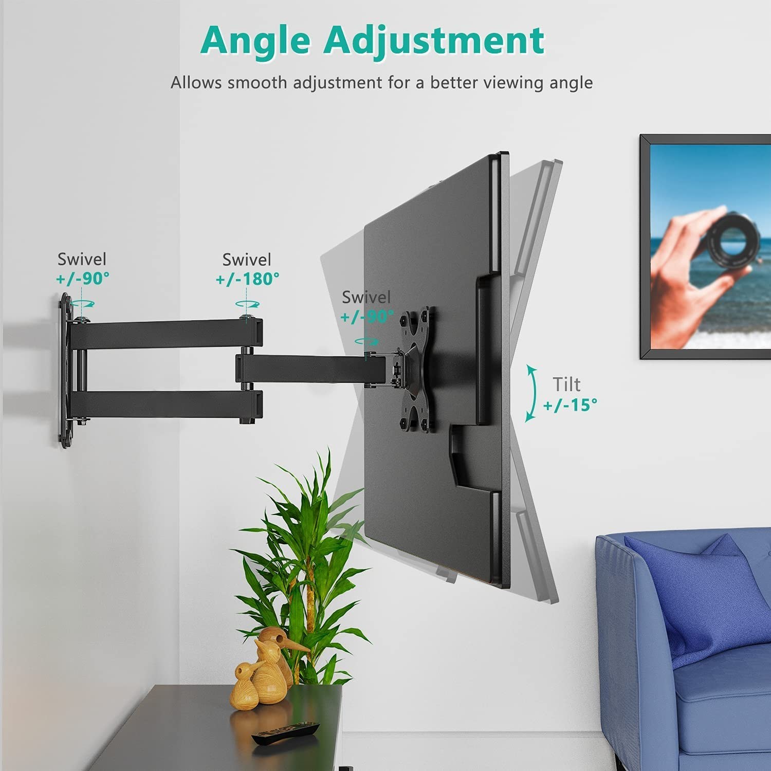 WALI TV Wall Mount Articulating LCD Monitor Full Motion 15 inch Extension  Arm Tilt Swivel for Most 13 to 32 inch LED TV Flat Panel Screen with