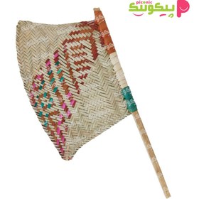 تصویر بادبزن حصیری دسته چوبی سایز کوچک مدل B310 Small wooden handle rattan fan