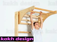 تصویر ‏نردبان سوئدی چوبی به همراه حلقه ژیمناستیک و نردبان کد 3 wooden Swedish ladders