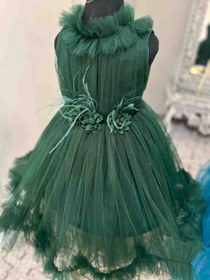 تصویر لباس عروس بچگانه رنگ یشمی پر چین - سايز ٣ سال Dress