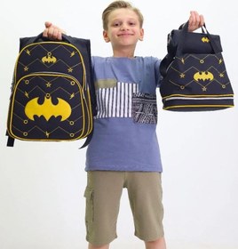 تصویر ست کوله پشتی مدرسه پسرانه طرح بتمن ۳ تکه 