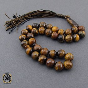 تصویر تسبیح 33 دانه سنگ طبیعی چشم ببر Tiger's Eye Prayer Beads