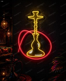 تصویر تابلو نئون قلیان طلایی hookah neon sign