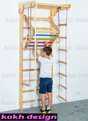 تصویر نردبان سوئدی چوبی کد ۱۳ به همراه حلقه ژیمناستیک و تاب 