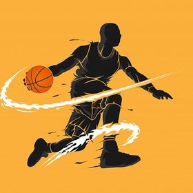 تصویر پوستر نیمرخ بسکتبالیست در حال دریبل – Basketball dribble dark flame silhouette 