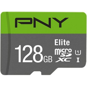 تصویر کارت حافظه microSDXC پی ان وای مدل Elite کلاس 10 استاندارد UHS-I U1 سرعت 100MBps ظرفیت 128 گیگابایت به همراه آداپتور SD 