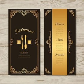 تصویر طرح آماده جلد منو رستوران لاکچری طلایی قاشق و چنگال 