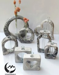 تصویر ست گلجا 8تایی ، گلدان سنگی - طوسی 