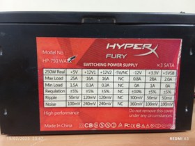 تصویر پاور قدرتمندHYPEP FURYمدلHP-750WATX -استوک-حد اکثر توان610 وات 