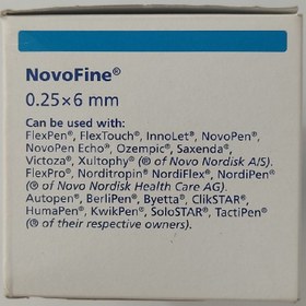 تصویر سر سوزن قلم انسولین نووفاین سایز ۶ میلی متر بسته ۱۰۰ عددی 