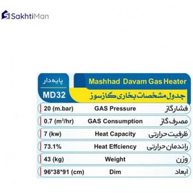 تصویر بخاری شومينه گازی مشهد دوام مدل پایه دار MD32 