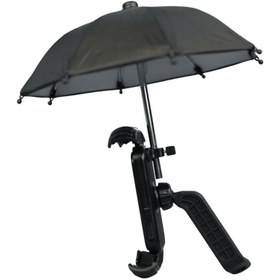 تصویر هولدر موبایل موتور سیلکت همراه با چتر برند موکسوم motorcycle mobile phone holder with Moxom brand umbrella 