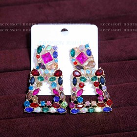 تصویر گوشواره فشن رنگی آویزدار مدل رنگین کمان کد 248 Colorful fashion earrings with rainbow model code 248