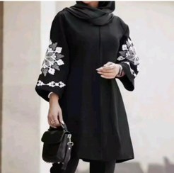 تصویر مانتو مجلسی زنانه آستین گلدوزی شده جنس شانتون 