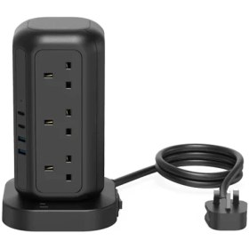 تصویر هاب شارژی 12 پورت پاورولوژی Powerology 12 AC Sockets GaN Tower Hub Charge UpTo 17 Devices 3M 