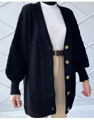 تصویر ژاکت بافتنی آستین بلند زنانه بافتنی مو مشکی (80 سانتی متر) 