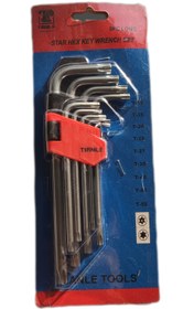 تصویر آچار ستاره ای(خورشیدی) مجموعه ۹ عددی (T10 الی T50) تیانلی Star hex key wrench set (T10 to T50)