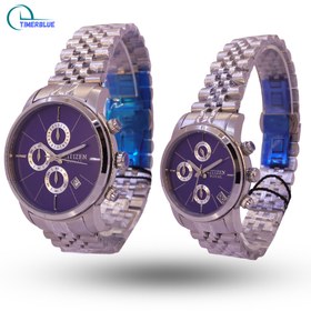 تصویر ساعت مچی ست سیتیزن رویال کرنوگراف صفحه سرمه ای| بند رولکسی استیل CITIZEN ROYAL SET WATCH