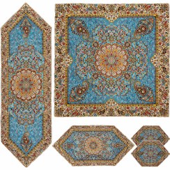 تصویر سرویس 5 تکه ابریشم طرح افشار رنگ آبی 