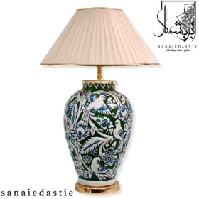 تصویر آباژور رومیزی سبز درباری با بال فیروزه ایی 