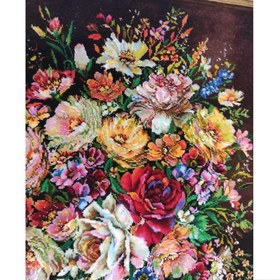 تصویر تابلو فرش ابریشم دستباف تبریز مدل گل و گلدان ترمه دار به ابعاد 50*70 سانتی متر 